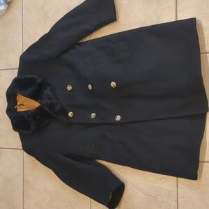 Vintage ILGWU Schlesinger's Black Wool Peacoat With Fur Collar Size Small